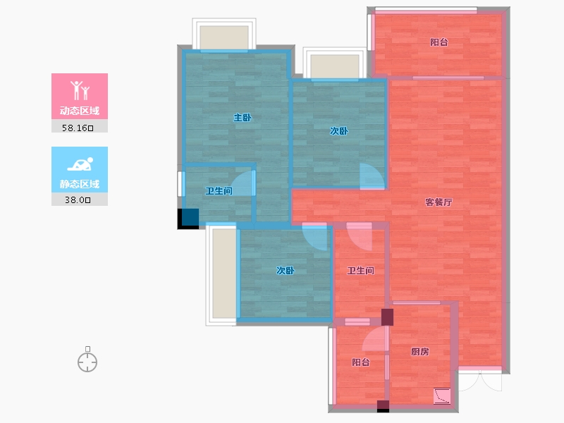 重庆-重庆市-龙湖九里晴川套内93m²-86.15-户型库-动静分区