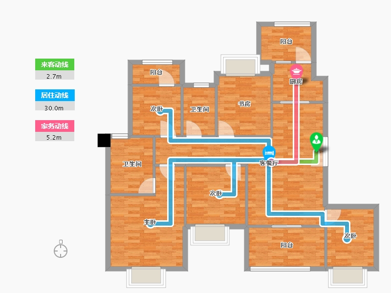 重庆-重庆市-雅居乐滨爵府一期洋房21号楼套内111m²-104.13-户型库-动静线