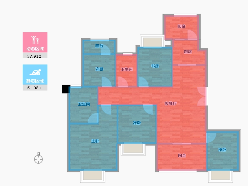 重庆-重庆市-雅居乐滨爵府一期洋房21号楼套内111m²-104.13-户型库-动静分区