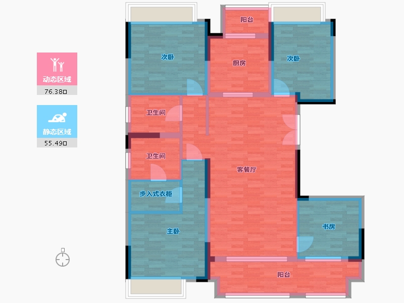 重庆-重庆市-樾千山12号楼,洋房16,15号楼套内125m²-117.05-户型库-动静分区