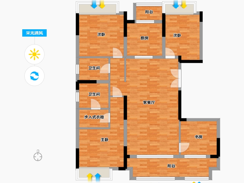 重庆-重庆市-樾千山12号楼,洋房16,15号楼套内125m²-117.05-户型库-采光通风