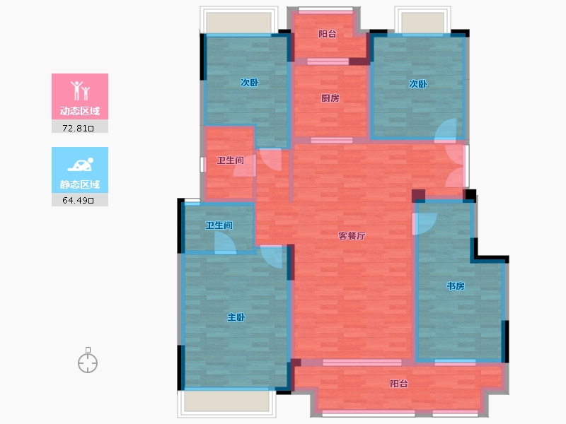 重庆-重庆市-樾千山12号楼,洋房16,13号楼套内129m²-121.66-户型库-动静分区