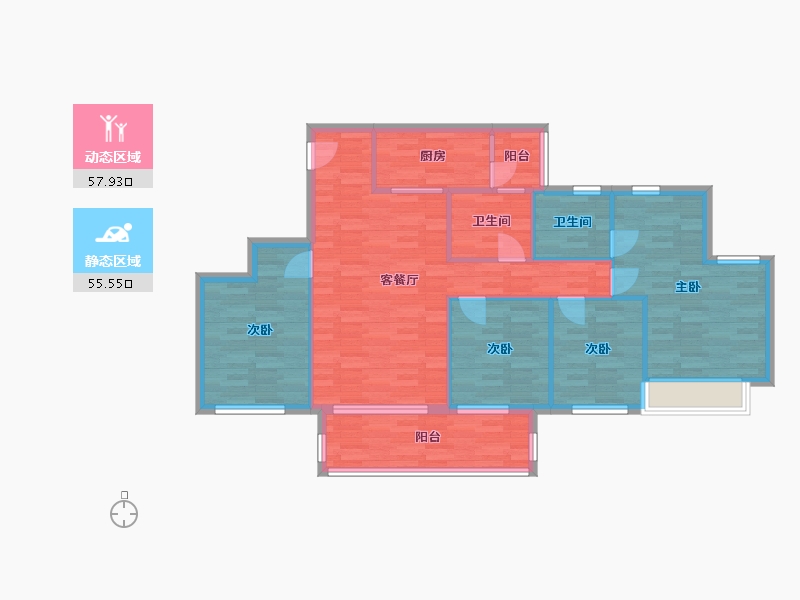 重庆-重庆市-金科禹洲府5号地块1号楼,5号地块2号楼,3-2号地块2号楼套内106m²-102.16-户型库-动静分区