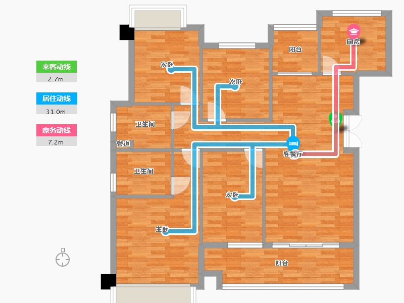 重庆-重庆市-金科禹洲府2号楼,1期小高层4号楼套内108m²-105.18-户型库-动静线