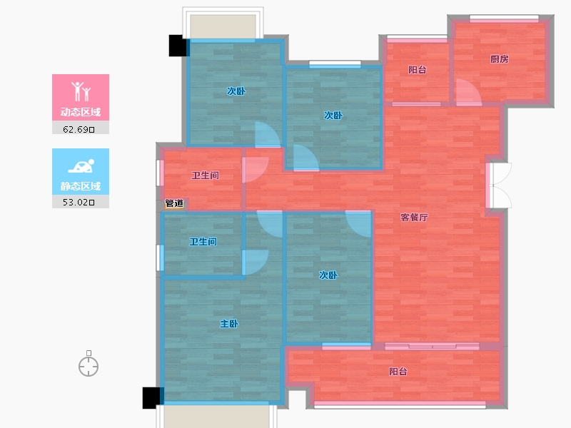 重庆-重庆市-金科禹洲府2号楼,1期小高层4号楼套内108m²-105.18-户型库-动静分区