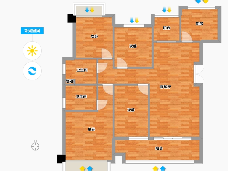 重庆-重庆市-金科禹洲府2号楼,1期小高层4号楼套内108m²-105.18-户型库-采光通风