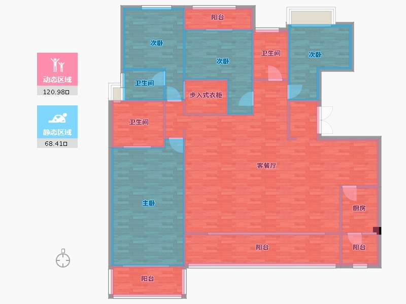 重庆-重庆市-华侨城嘉陵江天洋房9号楼套内174m²-173.99-户型库-动静分区