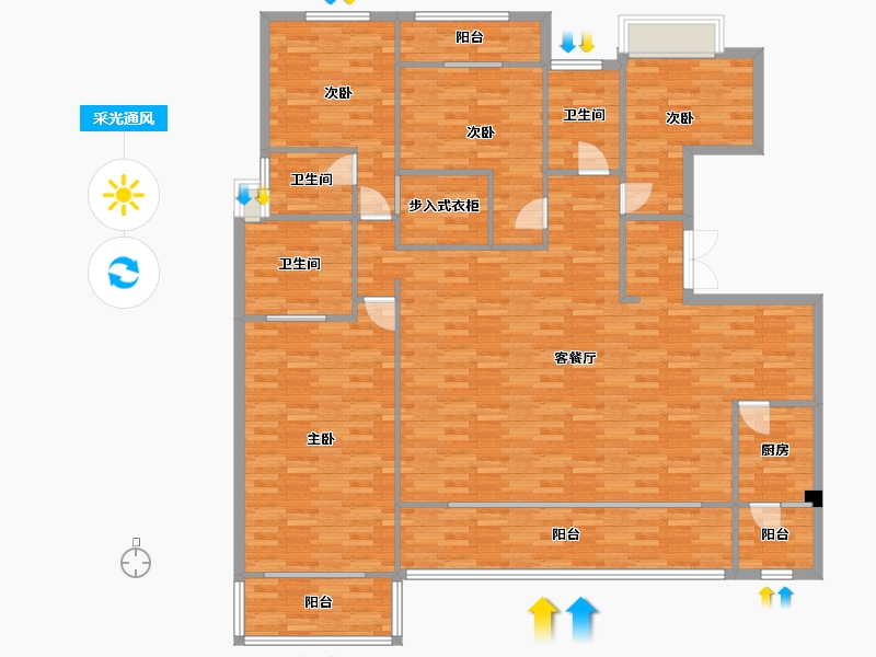 重庆-重庆市-华侨城嘉陵江天洋房9号楼套内174m²-173.99-户型库-采光通风