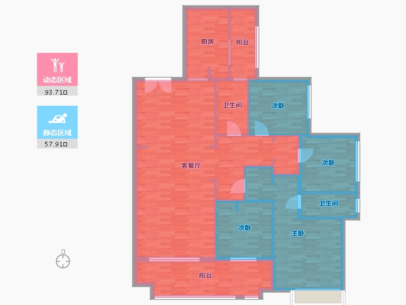 重庆-重庆市-华侨城嘉陵江天高层2号楼套内139m²-137.35-户型库-动静分区