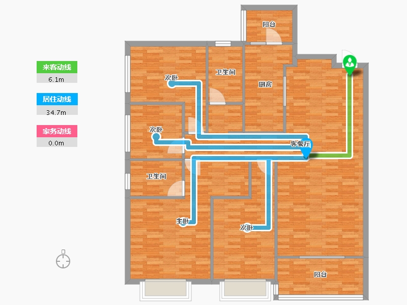 重庆-重庆市-恒大御府2号楼,3号楼套内139m²-134.57-户型库-动静线