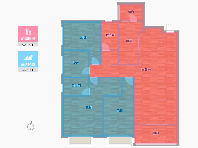 重庆-重庆市-恒大御府2号楼,3号楼套内139m²-134.57-户型库-动静分区