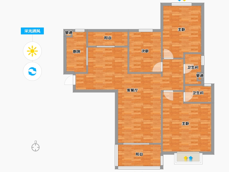 重庆-重庆市-恒大御府套内106m²-106.00-户型库-采光通风