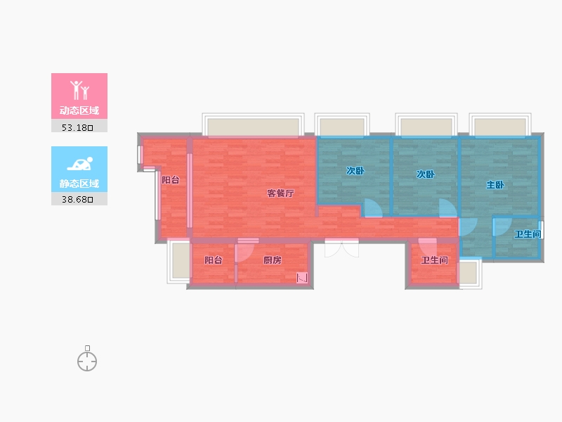 重庆-重庆市-中央雲璟4号地块1号楼套内81m²-81.00-户型库-动静分区