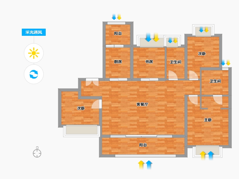 重庆-重庆市-中央雲璟3号地块2号楼套内112m²-112.00-户型库-采光通风