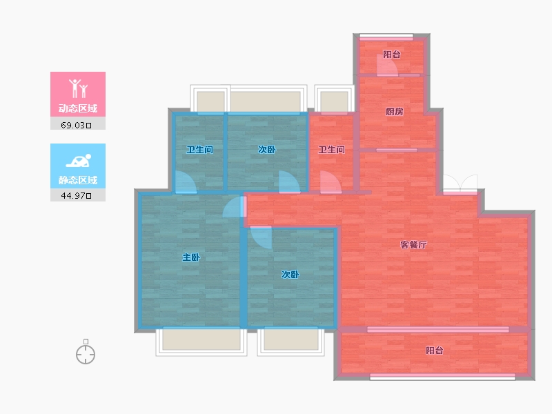 重庆-重庆市-中央雲璟3号地块1，2,3,4,5号楼,8号地块1号楼套内102m²-102.00-户型库-动静分区