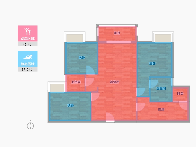 重庆-重庆市-招商雍璟城套内83m²-77.75-户型库-动静分区