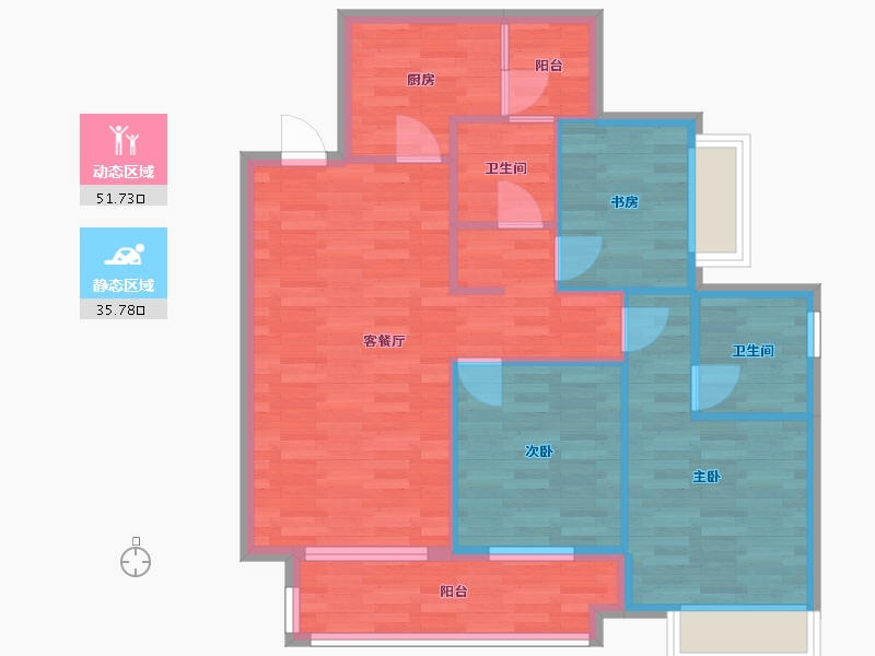 重庆-重庆市-招商雍璟城套内83m²-78.15-户型库-动静分区