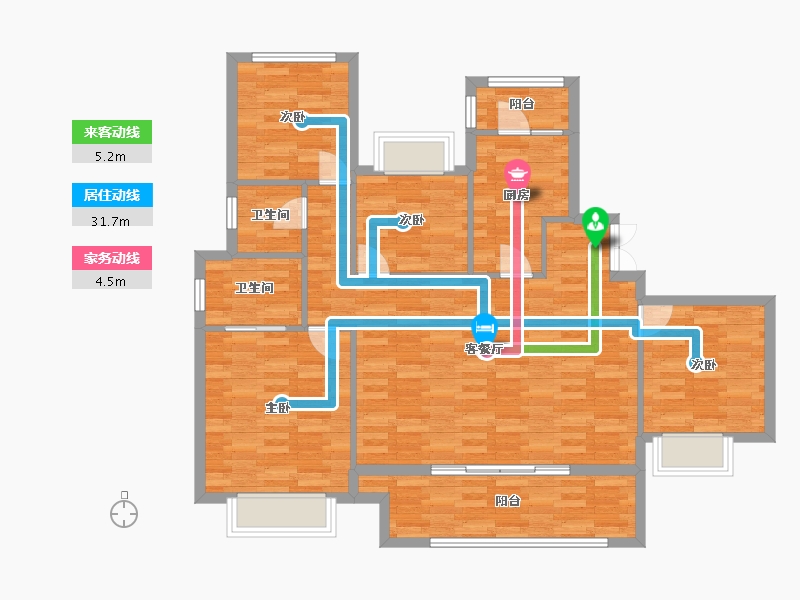 重庆-重庆市-新城朗隽大都会二期5号楼,二期8号楼套内115m²-105.16-户型库-动静线