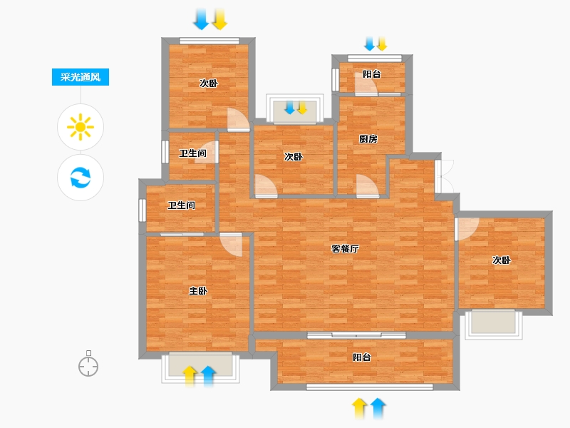 重庆-重庆市-新城朗隽大都会二期5号楼,二期8号楼套内115m²-105.16-户型库-采光通风