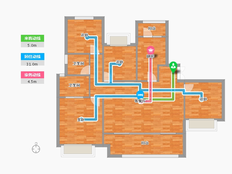 重庆-重庆市-新城朗隽大都会套内108m²-106.18-户型库-动静线