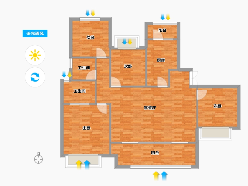 重庆-重庆市-新城朗隽大都会套内108m²-106.18-户型库-采光通风