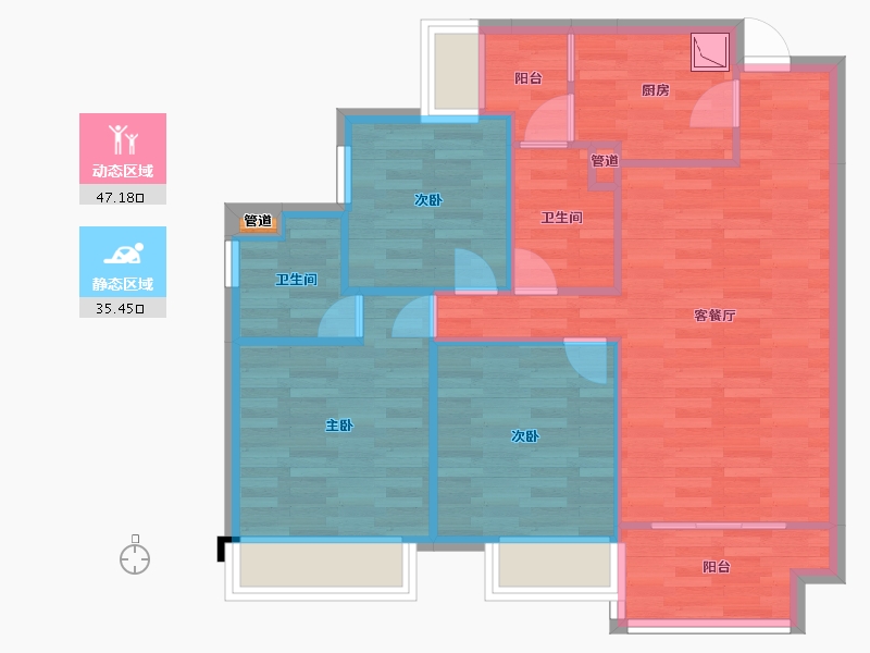 重庆-重庆市-象屿观悦府南2幢,南1幢套内75m²-74.40-户型库-动静分区