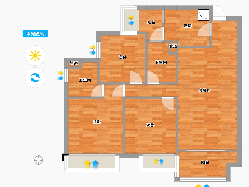 重庆-重庆市-象屿观悦府南2幢,南1幢套内75m²-74.40-户型库-采光通风