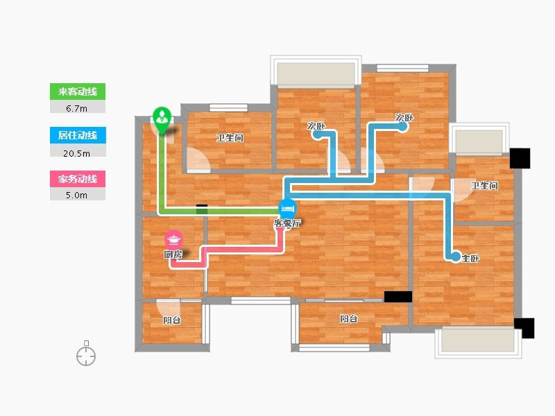 重庆-重庆市-象屿观悦府南2幢套内85m²-83.53-户型库-动静线