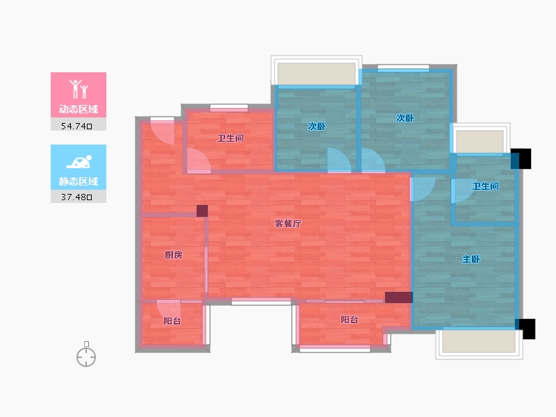 重庆-重庆市-象屿观悦府南2幢套内85m²-83.53-户型库-动静分区