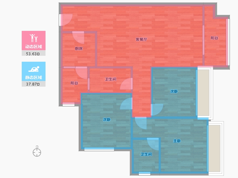 重庆-重庆市-象屿观悦府南2幢,南1幢套内83m²-83.00-户型库-动静分区