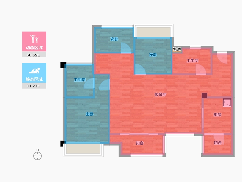 重庆-重庆市-象屿观悦府2号楼套内83m²-83.01-户型库-动静分区