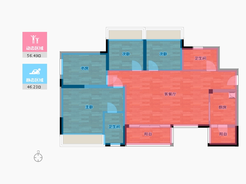 重庆-重庆市-象屿观悦府南1幢,4号楼套内94m²-91.46-户型库-动静分区