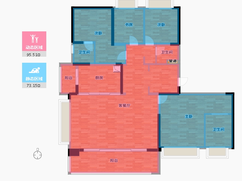 重庆-重庆市-万科翡翠公园高层5号楼,高层7号楼,高层6号楼套内168m²-152.85-户型库-动静分区