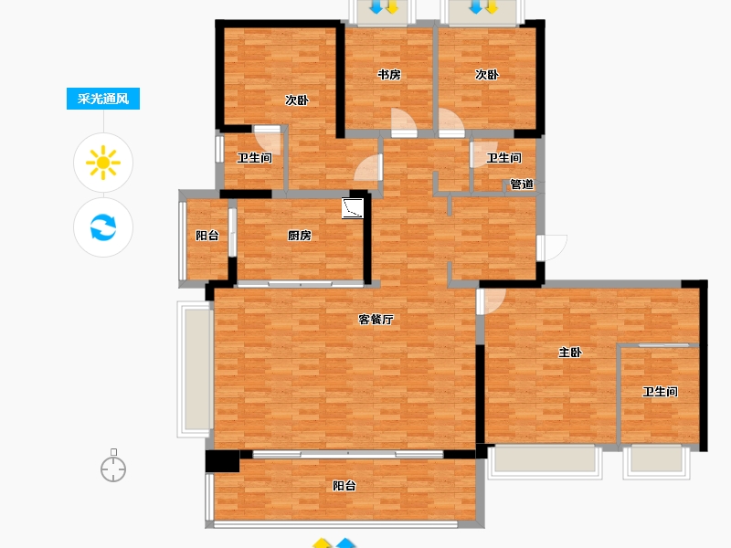 重庆-重庆市-万科翡翠公园高层5号楼,高层7号楼,高层6号楼套内168m²-152.85-户型库-采光通风