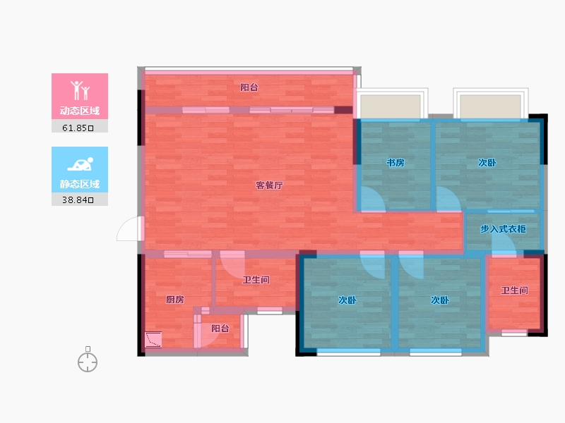 重庆-重庆市-首钢铂鹭风华1号地块1号楼,1号地块3号楼,1号地块2号楼套内95m²-89.06-户型库-动静分区