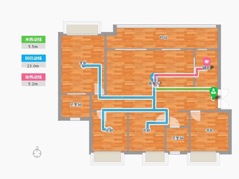 重庆-重庆市-美的中骏云璟4号地块1号楼套内111m²-108.56-户型库-动静线