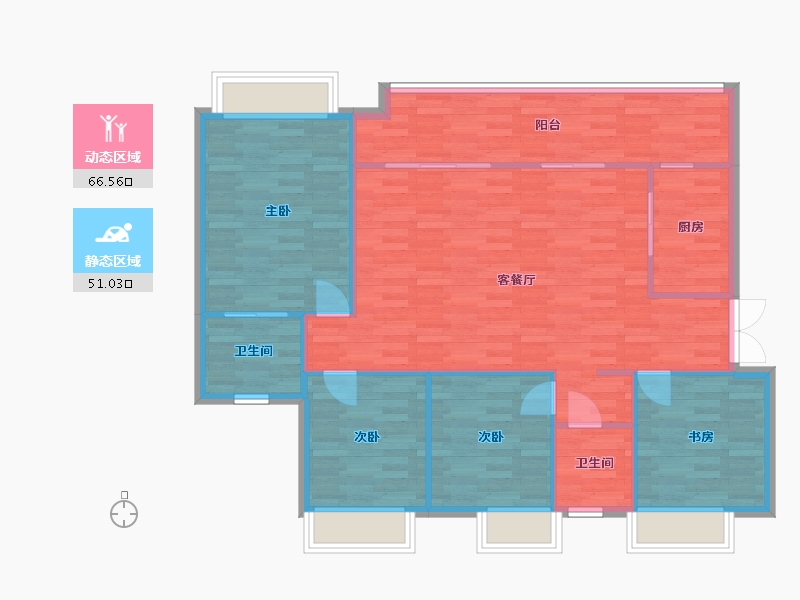 重庆-重庆市-美的中骏云璟4号地块1号楼套内111m²-108.56-户型库-动静分区