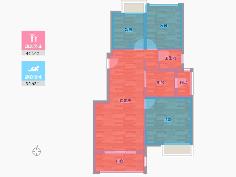 四川省-眉山市-龙光玖龙府-68.61-户型库-动静分区