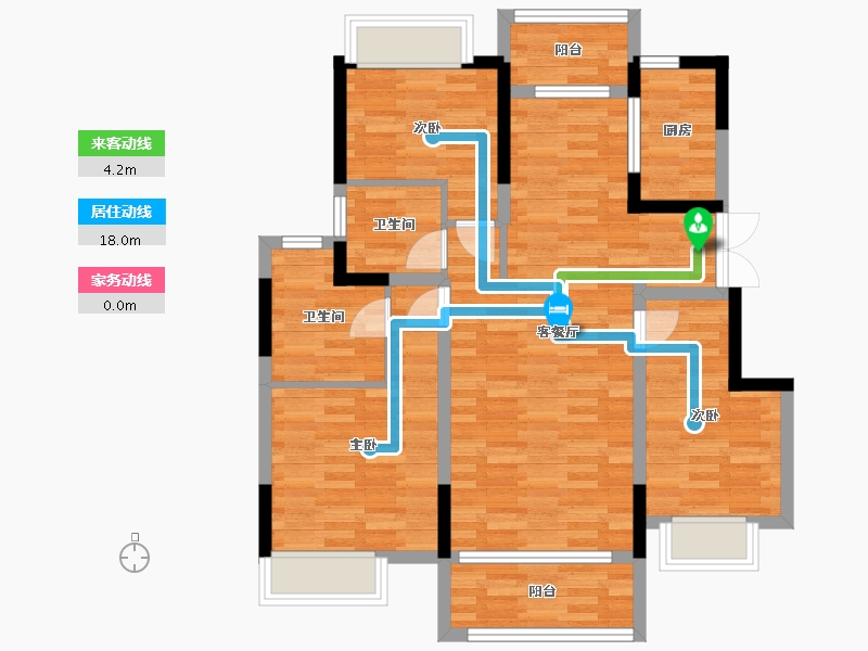 重庆-重庆市-龙湖春江天镜二期洋房1号楼,二期洋房4号楼套内90m2-84.89-户型库-动静线