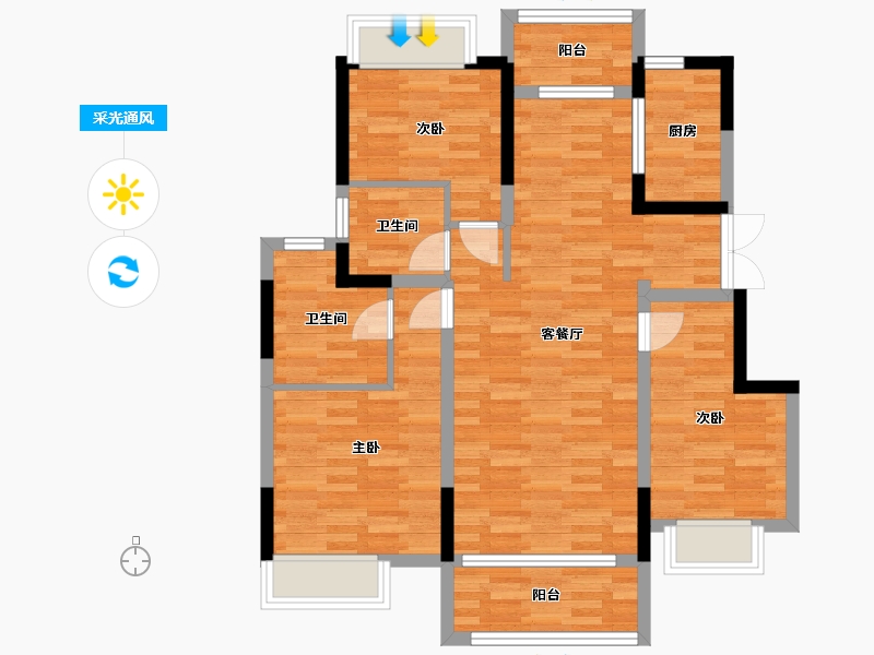 重庆-重庆市-龙湖春江天镜二期洋房1号楼,二期洋房4号楼套内90m2-84.89-户型库-采光通风