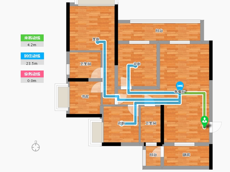 重庆-重庆市-龙湖春江天镜一期3号楼,一期4号楼,二期10号楼套内97m2-87.90-户型库-动静线