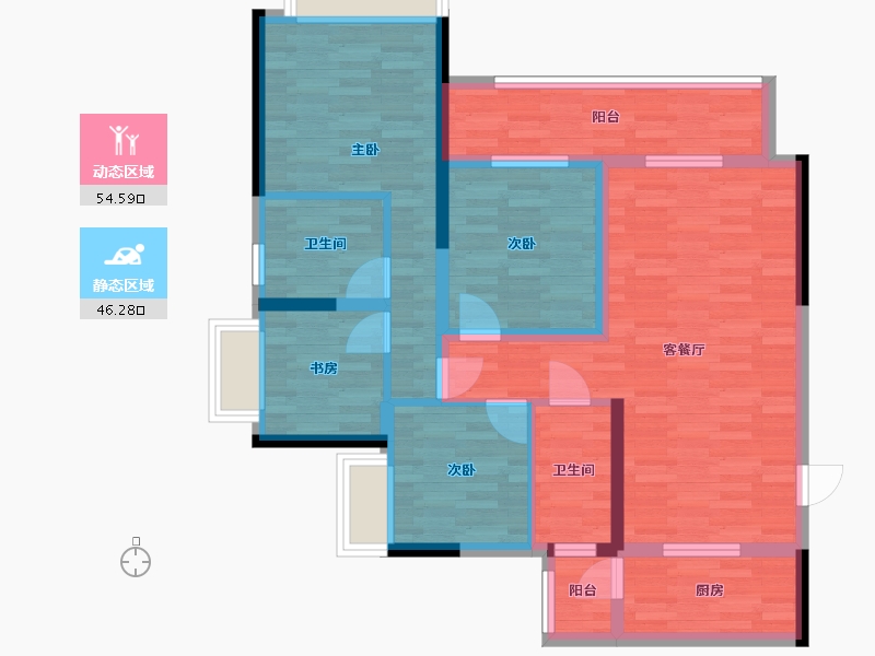 重庆-重庆市-龙湖春江天镜一期3号楼,一期4号楼,二期10号楼套内97m2-87.90-户型库-动静分区