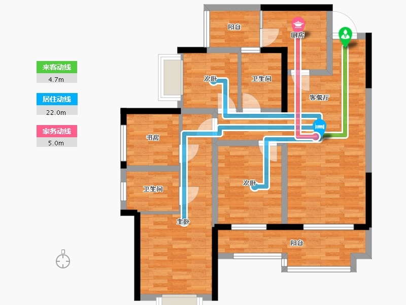 重庆-重庆市-龙湖春江天镜套内103m2-88.93-户型库-动静线