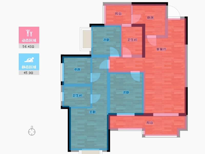 重庆-重庆市-龙湖春江天镜套内103m2-88.93-户型库-动静分区