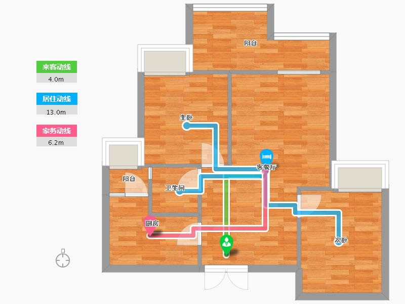 重庆-重庆市-丽都锦城19号楼套内62m2-59.71-户型库-动静线