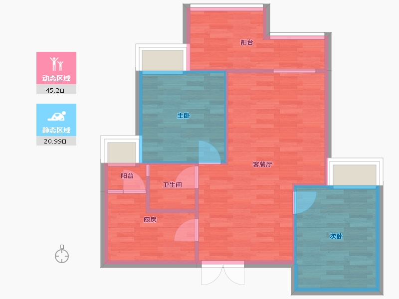 重庆-重庆市-丽都锦城19号楼套内62m2-59.71-户型库-动静分区