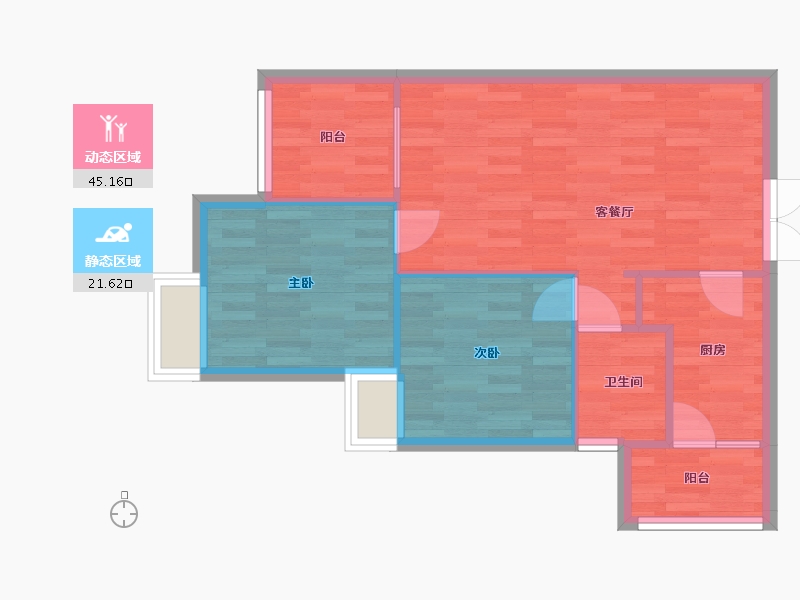 重庆-重庆市-丽都锦城C户型19号楼套内62m2-60.45-户型库-动静分区