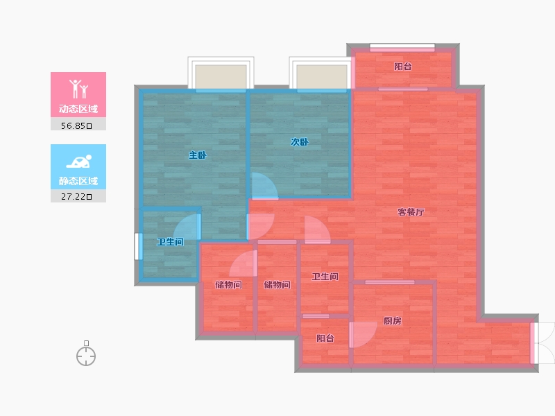 重庆-重庆市-丽都锦城19号楼套内79m2-75.46-户型库-动静分区