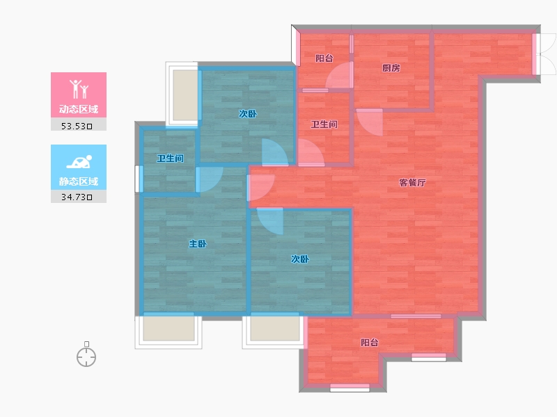 重庆-重庆市-丽都锦城19号楼套内83m2-79.69-户型库-动静分区