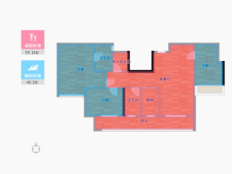 重庆-重庆市-领地观云府2号楼,6号楼套内86m2-86.00-户型库-动静分区